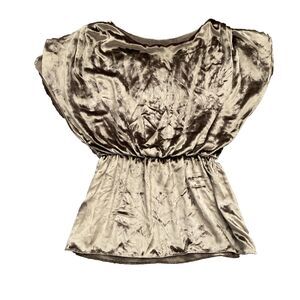 Alice and Olivia Silk Blend Velvet Top Womens XS Champagne Draped Peplum Blouse